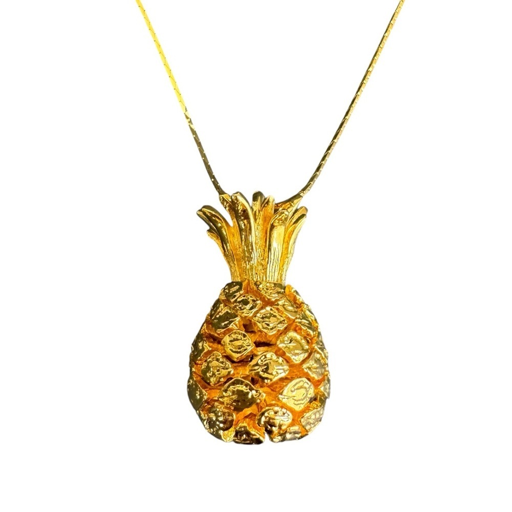 Gold Pineapple Necklace Large Fruit Pendant‎ Box Chain 24"